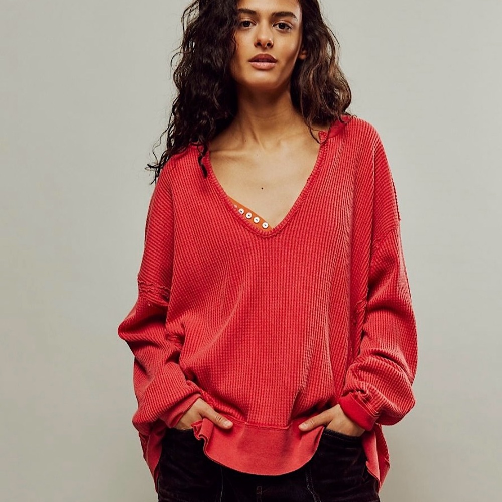 NEW Free People We The Free Buttercup Thermal In Talking Roses Red